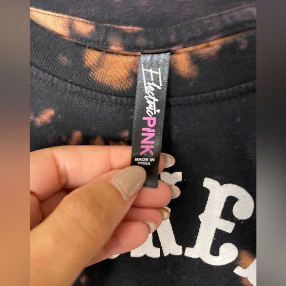 Electric Pink Brown Black Tie Dyed Weekend Whiskey Crop Cotton  T-Shirt Large - Picture 4 of 8